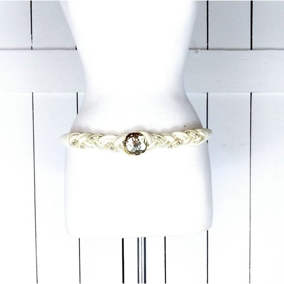 Vintage ivory braided gold medallion disc beaded rope belt/beaded woven chord main image 5